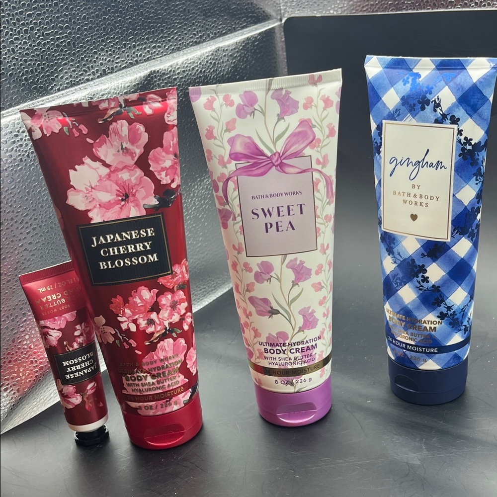 Bath & Body Works Sweet Pea gingham Japanese cherry blossom body creams NEW 8oz